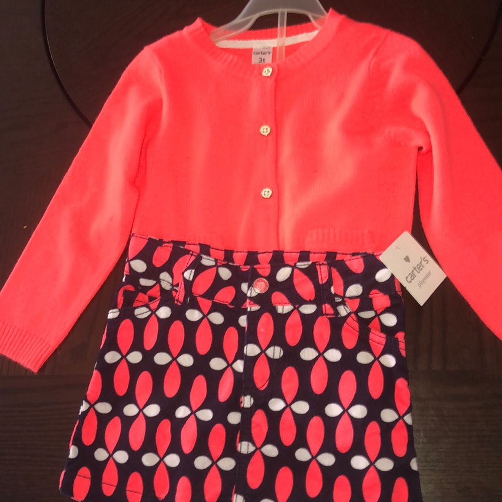 Multiply color skirt/sweater & white under shirt.